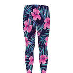 Teal Tropical Hibiscus Pattern Print Men's leggings
