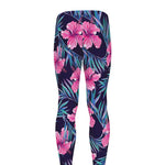 Teal Tropical Hibiscus Pattern Print Men's leggings