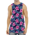Teal Tropical Hibiscus Pattern Print Men's Muscle Tank Top