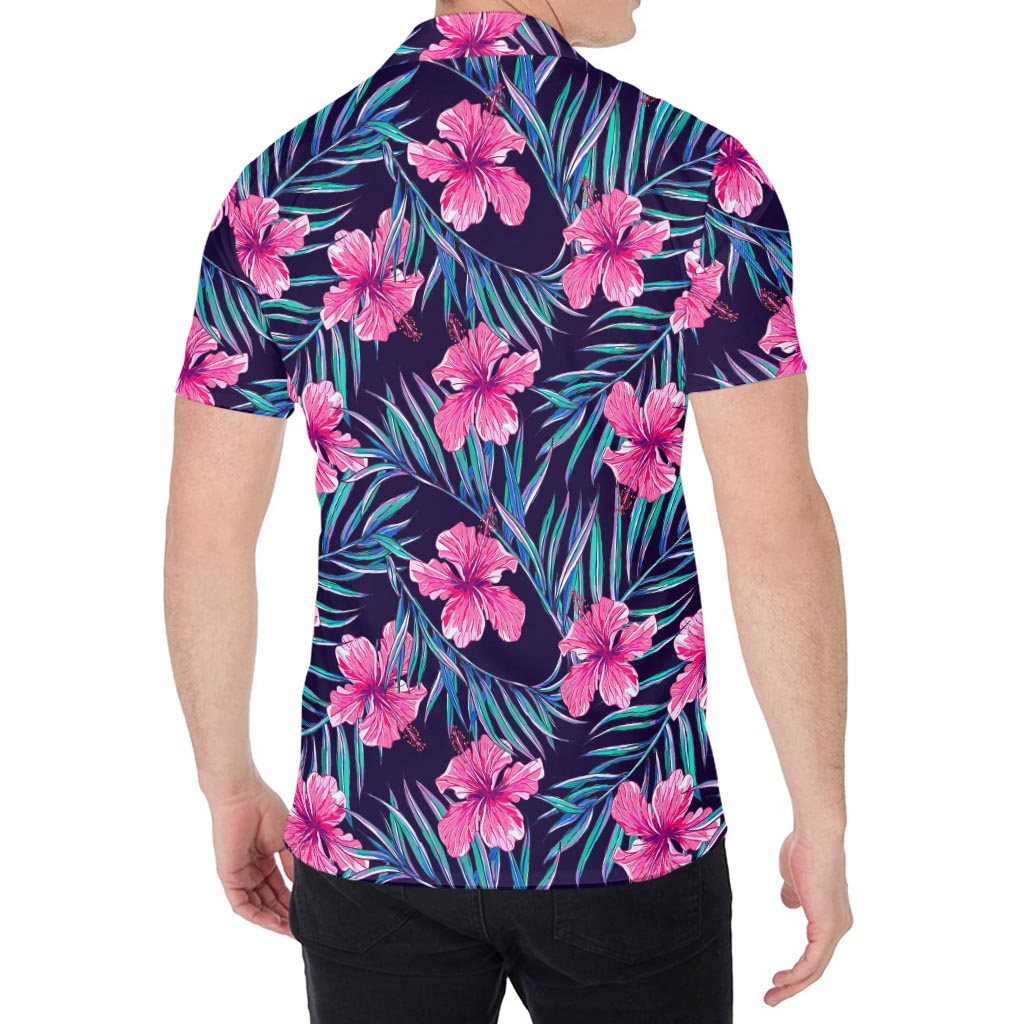 Teal Tropical Hibiscus Pattern Print Men's Shirt