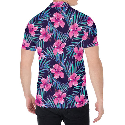 Teal Tropical Hibiscus Pattern Print Men's Shirt