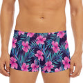 Teal Tropical Hibiscus Pattern Print Men's Short Boxer Briefs
