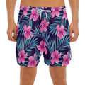 Teal Tropical Hibiscus Pattern Print Men's Split Running Shorts