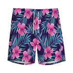 Teal Tropical Hibiscus Pattern Print Men's Sports Shorts
