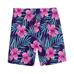 Teal Tropical Hibiscus Pattern Print Men's Sports Shorts