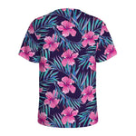 Teal Tropical Hibiscus Pattern Print Men's Sports T-Shirt