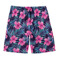Teal Tropical Hibiscus Pattern Print Men's Swim Trunks
