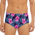 Teal Tropical Hibiscus Pattern Print Men's Triangle Swim Briefs