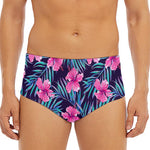 Teal Tropical Hibiscus Pattern Print Men's Triangle Swim Briefs