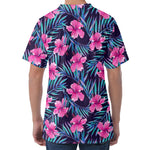 Teal Tropical Hibiscus Pattern Print Men's Velvet T-Shirt