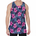 Teal Tropical Hibiscus Pattern Print Men's Velvet Tank Top