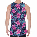 Teal Tropical Hibiscus Pattern Print Men's Velvet Tank Top