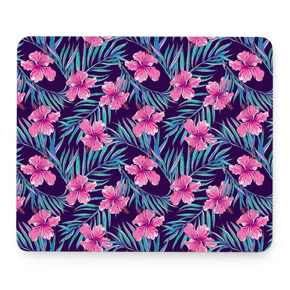 Teal Tropical Hibiscus Pattern Print Mouse Pad