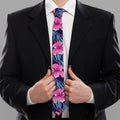 Teal Tropical Hibiscus Pattern Print Necktie
