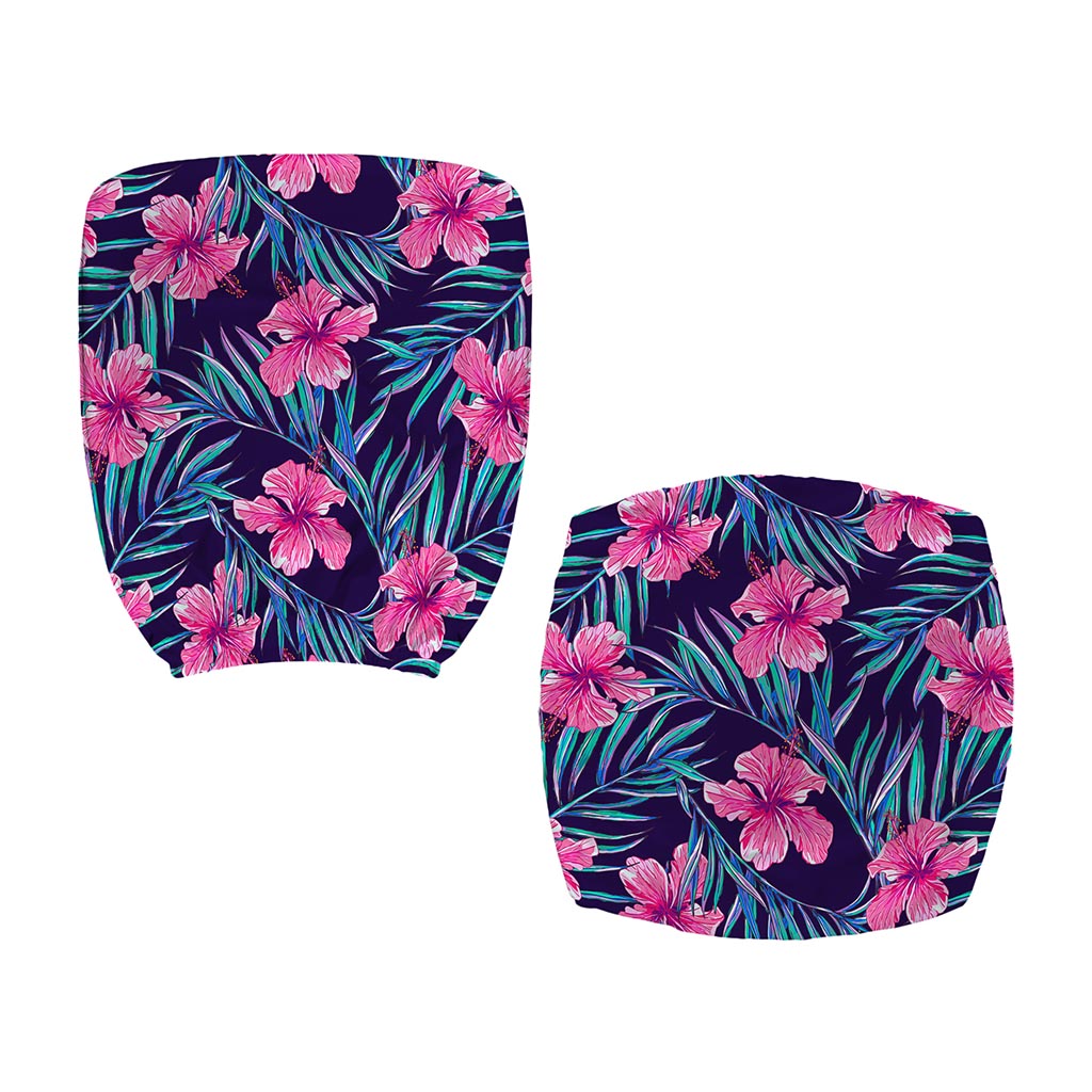Teal Tropical Hibiscus Pattern Print Office Chair Cover