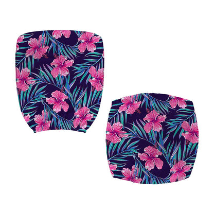 Teal Tropical Hibiscus Pattern Print Office Chair Cover