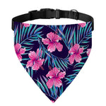 Teal Tropical Hibiscus Pattern Print Over The Collar Dog Bandana
