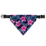 Teal Tropical Hibiscus Pattern Print Over The Collar Dog Bandana