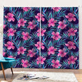 Teal Tropical Hibiscus Pattern Print Pencil Pleat Curtains