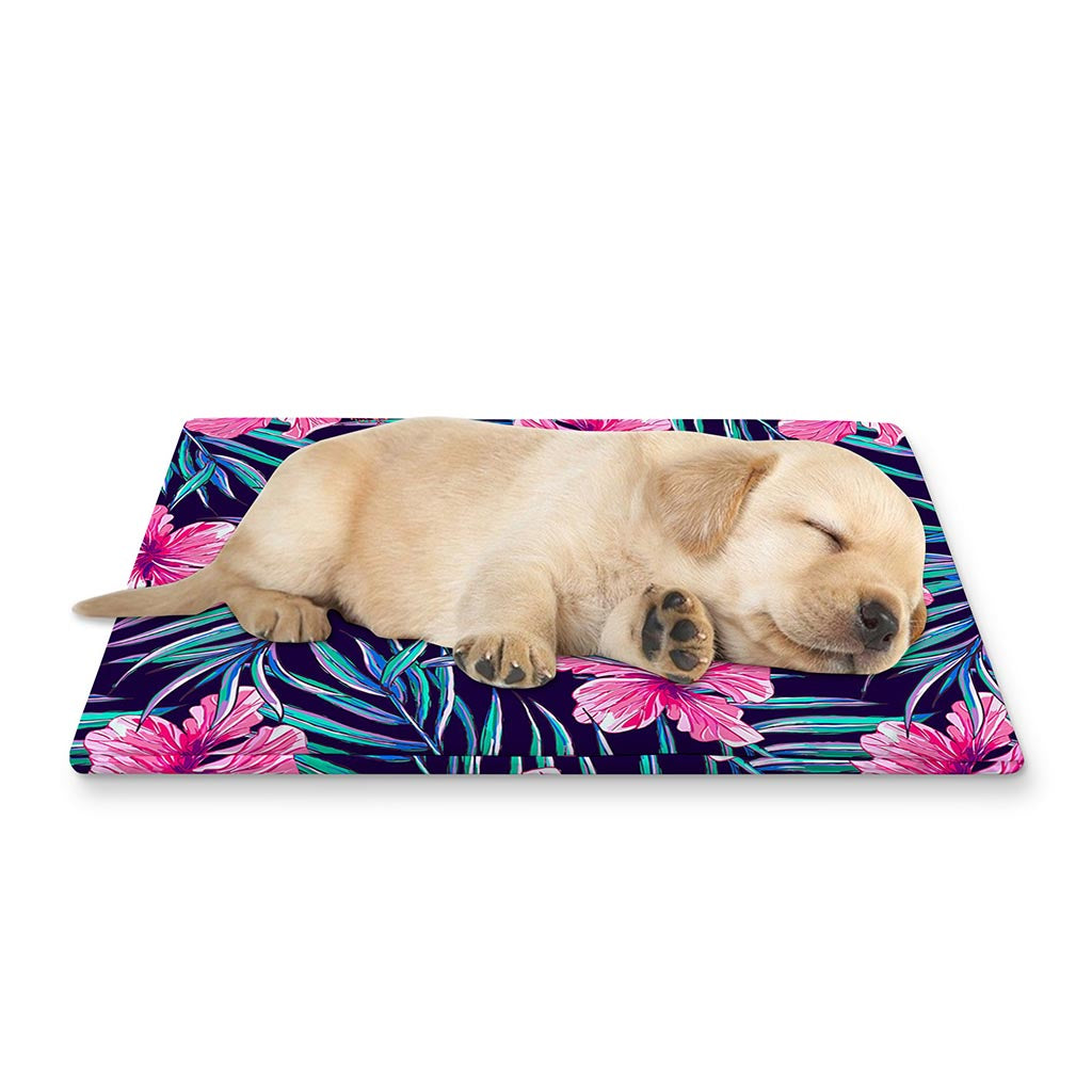 Teal Tropical Hibiscus Pattern Print Pet Cooling Mat Cover