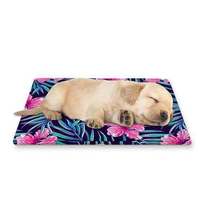 Teal Tropical Hibiscus Pattern Print Pet Cooling Mat Cover