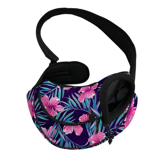 Teal Tropical Hibiscus Pattern Print Pet Sling Carrier