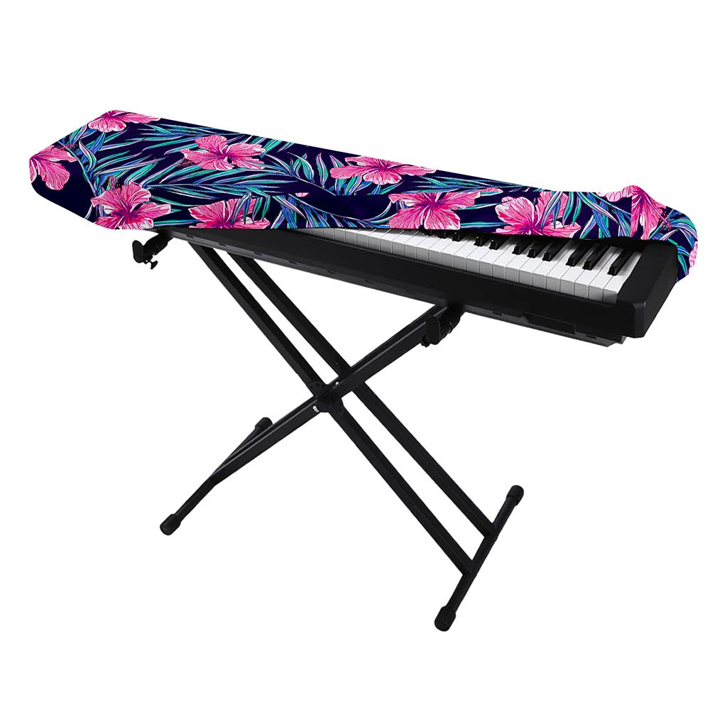 Teal Tropical Hibiscus Pattern Print Piano Keyboard Cover