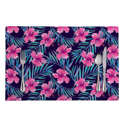 Teal Tropical Hibiscus Pattern Print Placemat