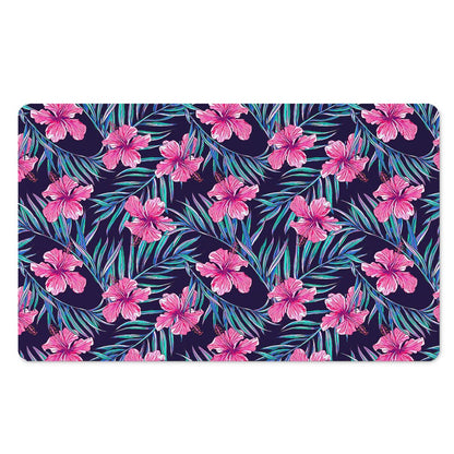 Teal Tropical Hibiscus Pattern Print Polyester Doormat