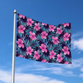 Teal Tropical Hibiscus Pattern Print Polyester Flag