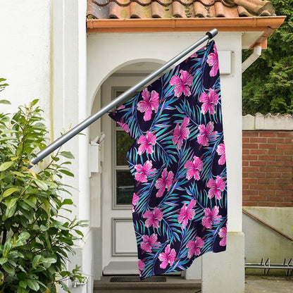 Teal Tropical Hibiscus Pattern Print Polyester Flag