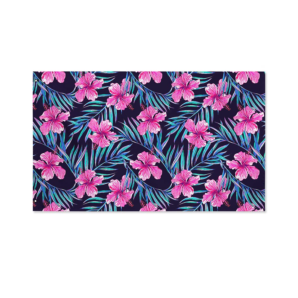 Teal Tropical Hibiscus Pattern Print Polyester Flag