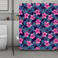 Teal Tropical Hibiscus Pattern Print Polyester Shower Curtain