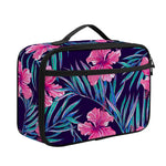Teal Tropical Hibiscus Pattern Print Portable Lunch Bag