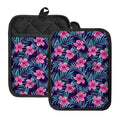Teal Tropical Hibiscus Pattern Print Pot Holders With Pocket