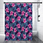 Teal Tropical Hibiscus Pattern Print Premium Shower Curtain