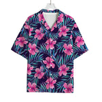 Teal Tropical Hibiscus Pattern Print Rayon Hawaiian Shirt