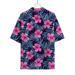 Teal Tropical Hibiscus Pattern Print Rayon Hawaiian Shirt