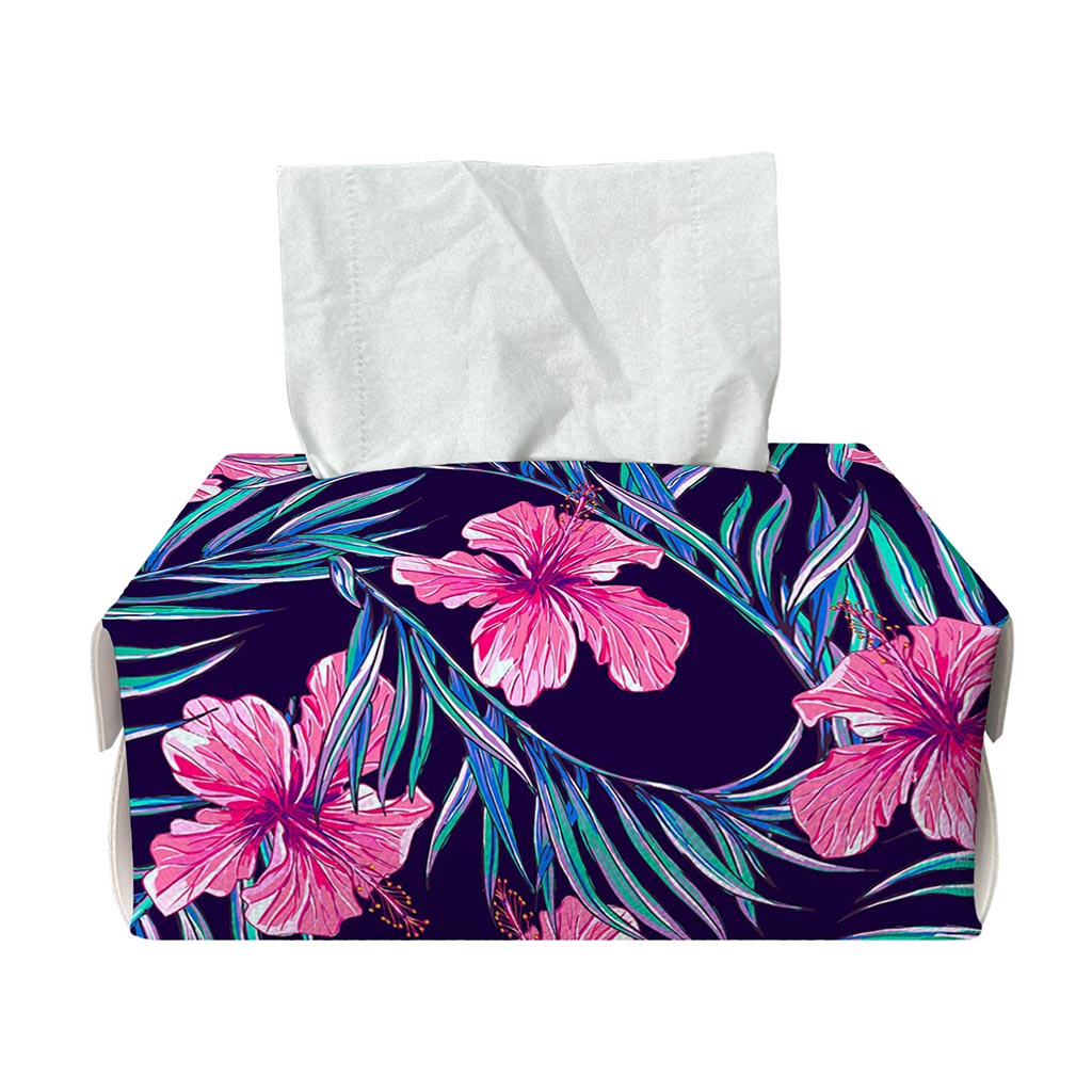 Teal Tropical Hibiscus Pattern Print Rectangle Tissue Box Cover