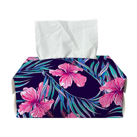 Teal Tropical Hibiscus Pattern Print Rectangle Tissue Box Cover