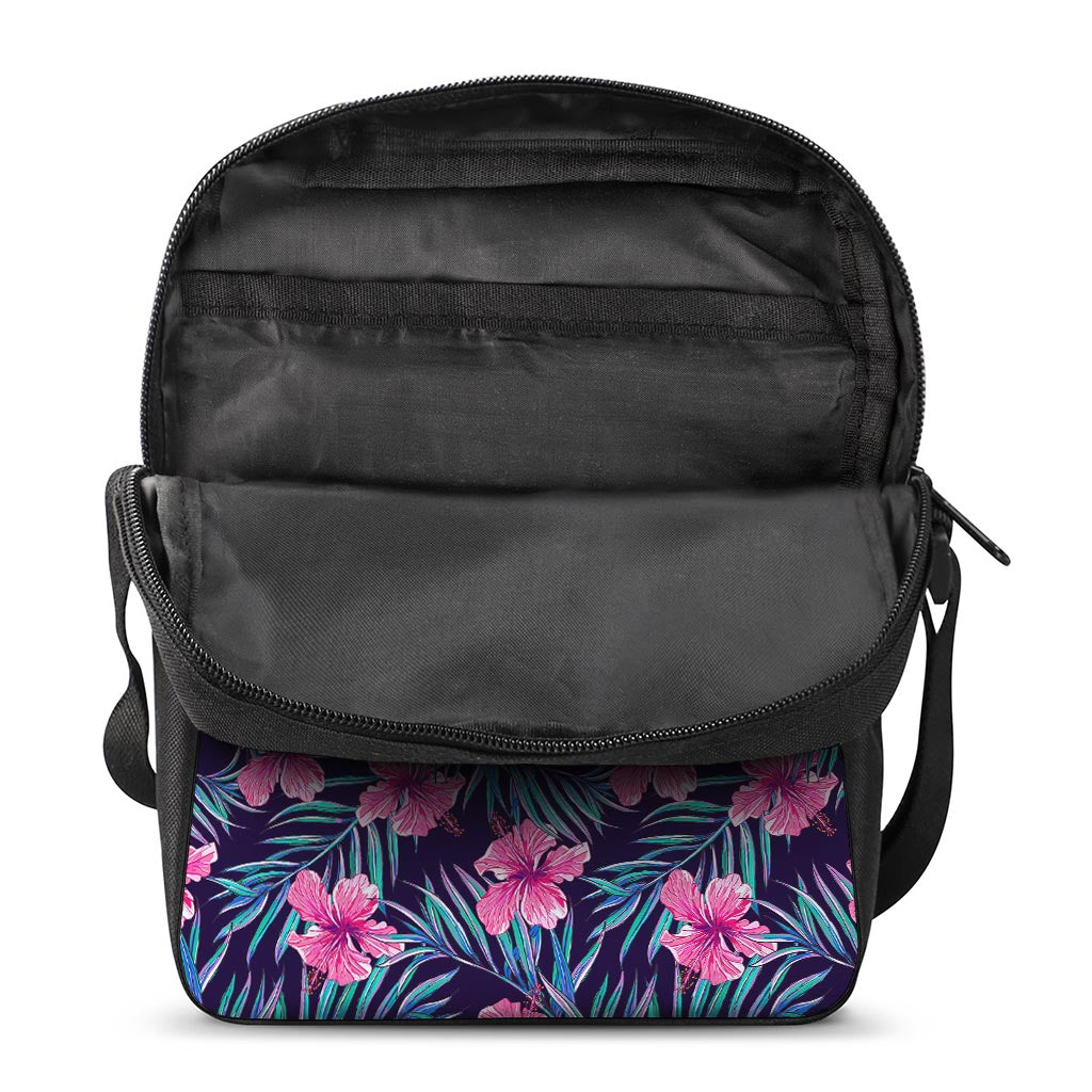 Teal Tropical Hibiscus Pattern Print Rectangular Crossbody Bag