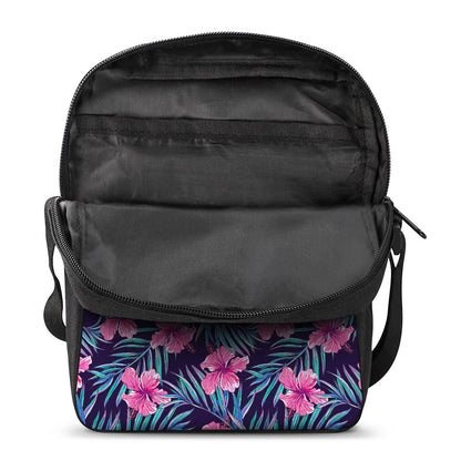 Teal Tropical Hibiscus Pattern Print Rectangular Crossbody Bag