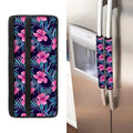 Teal Tropical Hibiscus Pattern Print Refrigerator Handle Covers