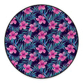 Teal Tropical Hibiscus Pattern Print Round Floor Mat