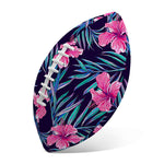 Teal Tropical Hibiscus Pattern Print Rugby Ball