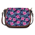 Teal Tropical Hibiscus Pattern Print Saddle Bag