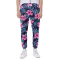 Teal Tropical Hibiscus Pattern Print Joggers