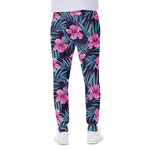 Teal Tropical Hibiscus Pattern Print Scuba Joggers