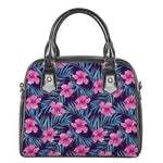 Teal Tropical Hibiscus Pattern Print Shoulder Handbag