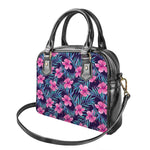 Teal Tropical Hibiscus Pattern Print Shoulder Handbag